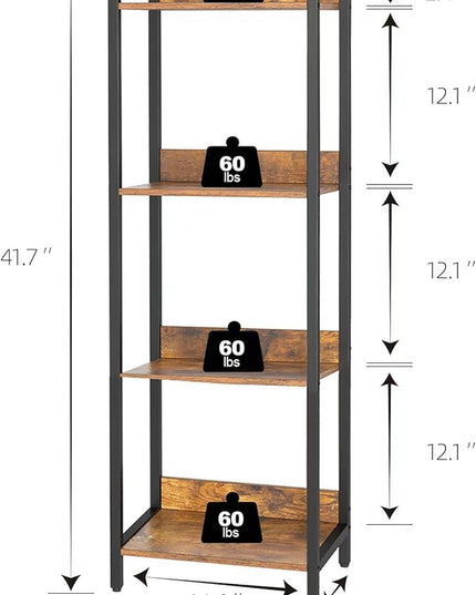 4-Tier Bookshelf, Narrow Bookcase with Open Shelves, Short Book Shelf Coner Shelf for Living Room, Bedroom, Home Office, Study, Bathroom,9.4 x 15.7 x 41.7 Inches, Rustic Brown and Black - LeafyLoom