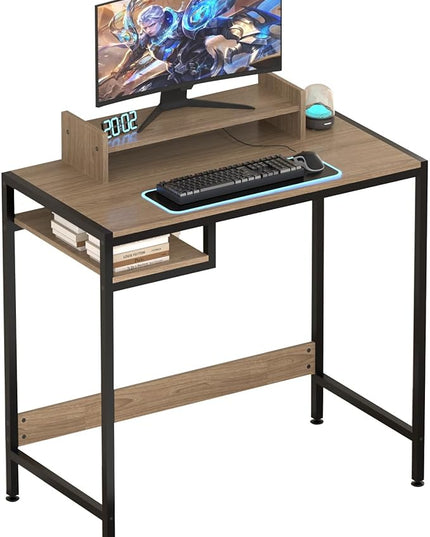Computer Desk - 32 Inch Home Office Desk with Storage, Gaming Desk with Monitor Stand, Modern Simple Study Table, Adjustable Storage Space, Grey - LeafyLoom