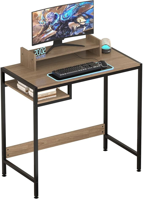 Computer Desk - 32 Inch Home Office Desk with Storage, Gaming Desk with Monitor Stand, Modern Simple Study Table, Adjustable Storage Space, Grey - LeafyLoom
