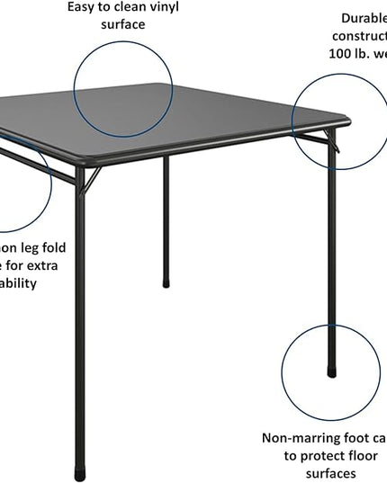 COSCO Premium 5-Piece Dining Set, with 34" Vinyl Top Card Table and 4 Fabric Padded Seat & Back Folding Chairs, Black - LeafyLoom