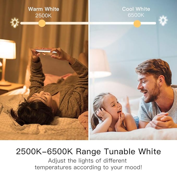 TREATLIFE Smart Light Bulbs, WiFi LED Light Bulb, Dimmable Smart Bulb Works with Alexa, Google Home, SmartThings, Warm White& Cool White(2700K-6500K), 2.4Ghz, 800LM, E26, A19, 9W, No Hub Required TREATLIFE