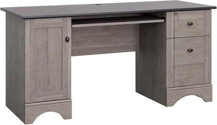 Sauder Miscellaneous Office Computer Desk with Drawers, L: 59.45" x W: 23.47" x H: 29.02", Mystic Oak finish - LeafyLoom