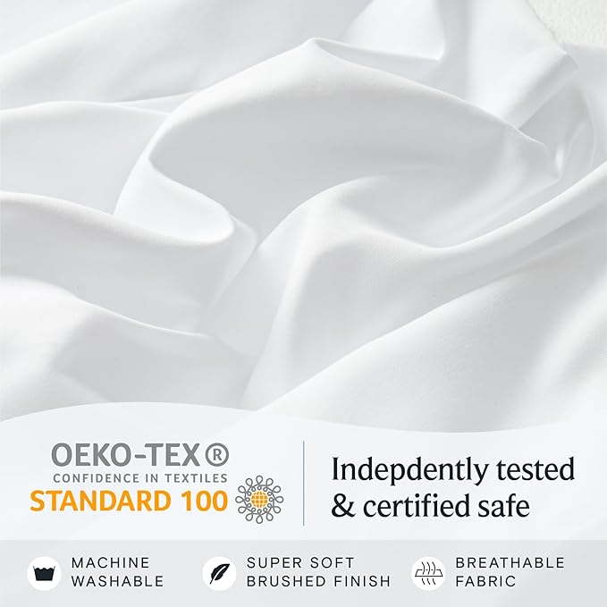 LuxClub 6 PC Queen Sheet Set, Breathable Luxury Bed Sheets, Deep Pockets 18" Eco Friendly Wrinkle Free Cooling Sheets Machine Washable Hotel Bedding Silky Soft - White Queen - LeafyLoom
