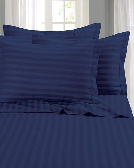Elegant Comfort Best, Softest, Coziest 6-Piece Sheet Sets! - 1500 Premier Hotel Quality Luxurious Wrinkle Resistant 6-Piece DAMASK STRIPE Bed Sheet Set, Queen Navy Blue - LeafyLoom
