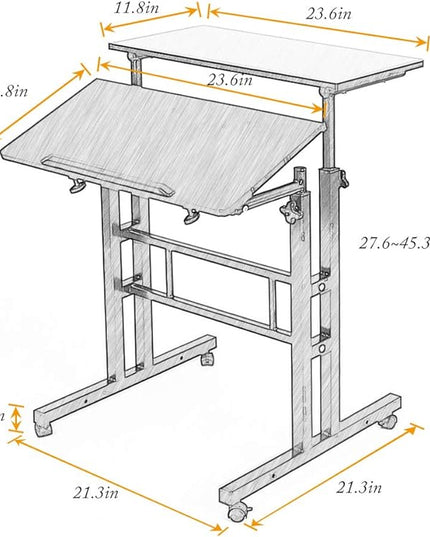 soges Mobile Standing DeskAdjustable Height, Roling Sit-Stand Desk, Small Standing Computer Desk Workstation on Wheels, Sit Stand Up Desk for Home Office, Oak - LeafyLoom