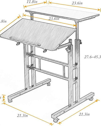DlandHome Mobile Standing Desk Stand Up Desk Rolling Desk, Stand Sit Desk Mobile Computer Desk Adjustable Standing Desk 23.6inches Table Workstation Mobile Desk Cart Tray Maple - LeafyLoom