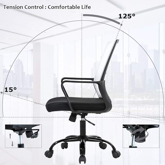 Home Office Chair Ergonomic Desk Chair Swivel Rolling Computer Chair Executive Lumbar Support Task Mesh Chair Adjustable Stool for Women Men (White) - LeafyLoom