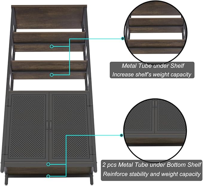 Farmhouse Bookshelf with Storage, Industrial Tall Book Shellf with Doors, Rustic Wood Bookcase with Cabinet for Home Office, Living Room, Bedroom (Walnut Brown) - LeafyLoom