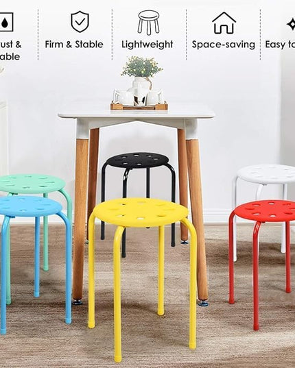 6-Pack Plastic Stackable Stools, 17.5" Multipurpose Stool Chairs w/Metal Frame, X-Shape Connection, Non-Slip Feet, Mulit Color for Students Child Kids, Colorful - LeafyLoom
