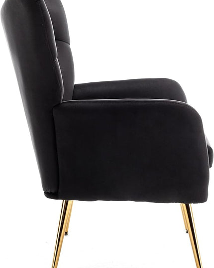 US Pride Furniture Modern Accent Chair with Ergonomic High Wingback, Microfiber Upholstered Armchair with Metal Legs for Living Room, Bedroom, Office or Vanity, Black - LeafyLoom