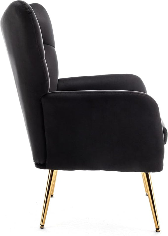 US Pride Furniture Modern Accent Chair with Ergonomic High Wingback, Microfiber Upholstered Armchair with Metal Legs for Living Room, Bedroom, Office or Vanity, Black - LeafyLoom