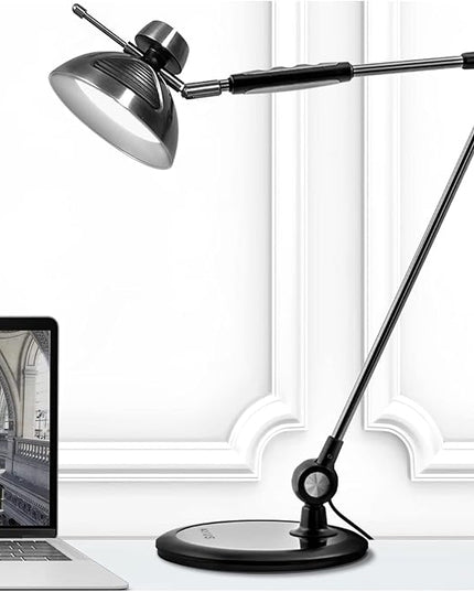 OTUS Desk Lamp Gesture Control, LED Architect Desk lamp for Home Office, Adjustable Metal Swing Arm, Tall Task Light for Drafting or Bedside Table Reading, 12 Brightness, 3 Touch Eye-Caring Modes - LeafyLoom