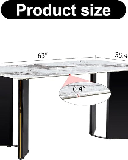NicBex Modern Minimalist Rectangular Dining Table White Imitation Marble Tabletop, MDF Table Legs with Gold Metal Decorative Strips Suitable for Restaurant and Living Room, White - LeafyLoom