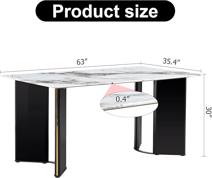 NicBex Modern Minimalist Rectangular Dining Table White Imitation Marble Tabletop, MDF Table Legs with Gold Metal Decorative Strips Suitable for Restaurant and Living Room, White - LeafyLoom