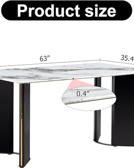 NicBex Modern Minimalist Rectangular Dining Table White Imitation Marble Tabletop MDF Table Legs with Gold Metal Decorative Strips Suitable for Restaurant and Living Room, White - LeafyLoom
