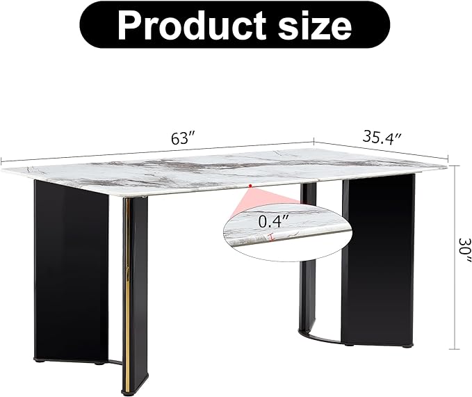 NicBex Modern Minimalist Rectangular Dining Table White Imitation Marble Tabletop MDF Table Legs with Gold Metal Decorative Strips Suitable for Restaurant and Living Room, White - LeafyLoom