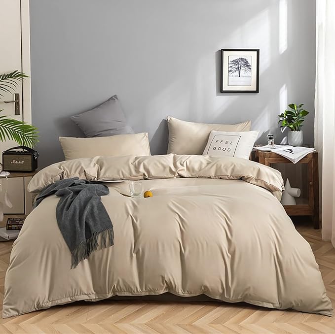 Champagne Comforter Set Cal King Solid Champagne Bedding Set Lightweight Women Soft Champagne Blanket 3 PCs Durable Light Khaki Colored Comforter Set Cal King Breathable Bed Comforter Set - LeafyLoom