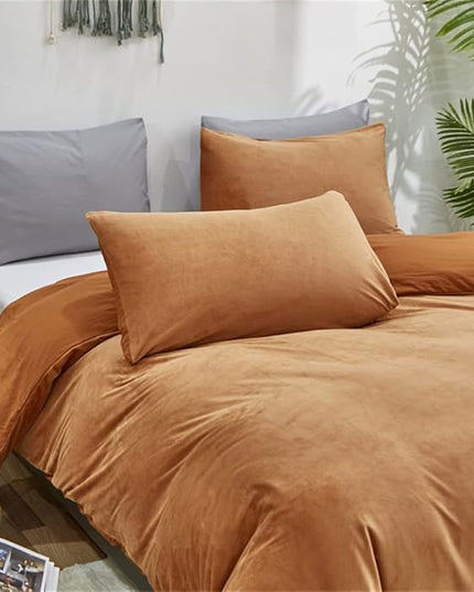 Wellboo Velvet King Size Comforter Set Pumpkin Fluffy Bedding Set for Women Girls Burnt Orange Plush Bedding Comforters Solid Terracotta Flannel Quilt Soft Rust Pumpkin Fuzzy Blanket Sherpa Shaggy Bed - LeafyLoom