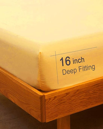 SONORO KATE Bed Sheet Set Super Soft Microfiber 1800 Thread Count Luxury Egyptian Sheets 16-Inch Deep Pocket，Wrinkle -4 Piece (Yellow, King) - LeafyLoom