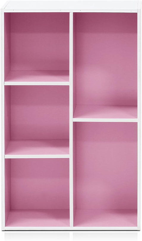 Furinno 5-Cube Reversible Open Shelf, White/Pink 11069WH/PI - LeafyLoom