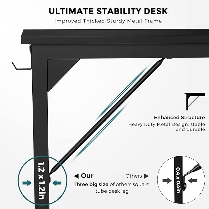 JHK Computer Small Desk Office 40 Inch Writing Work Kids Study Simple Wooden Table for Home Bedroom Modern Style with Headphone Hooks & Storage Bag, Black - LeafyLoom
