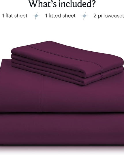 LuxClub Twin Sheets - Soft Twin Bed Sheets for Boys and Girls, 4 PC Deep Pockets 18" Eco Friendly Wrinkle Free Kids Fitted Sheets Machine Washable Hotel Bedding Silky Soft- Eggplant Twin - LeafyLoom