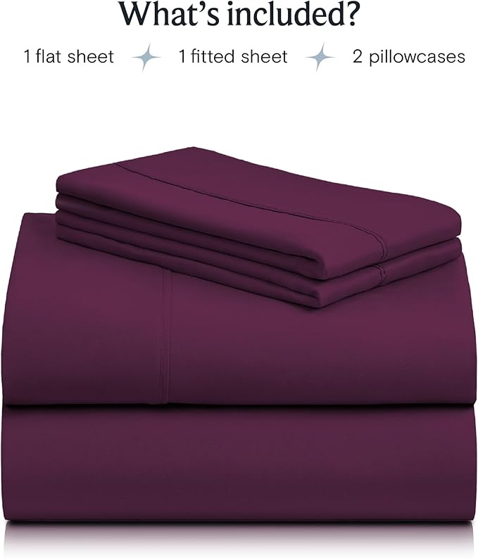 LuxClub Twin Sheets - Soft Twin Bed Sheets for Boys and Girls, 4 PC Deep Pockets 18" Eco Friendly Wrinkle Free Kids Fitted Sheets Machine Washable Hotel Bedding Silky Soft- Eggplant Twin - LeafyLoom