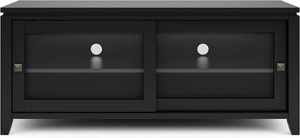 SIMPLIHOME Cosmopolitan SOLID WOOD 48 Inch Wide Contemporary TV Media Stand in Black for TVs up to 55 Inch, For the Living Room and Entertainment Center - LeafyLoom