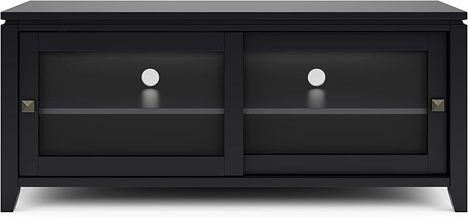 SIMPLIHOME Cosmopolitan SOLID WOOD 48 Inch Wide Contemporary TV Media Stand in Black for TVs up to 55 Inch, For the Living Room and Entertainment Center - LeafyLoom