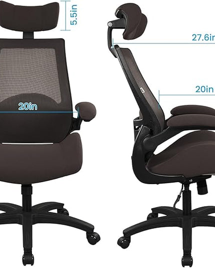 BOLISS 400lbs Ergonomic Mesh Office Chair, High Back Desk Chair - Adjustable Headrest with Flip-Up Arms, Tilt Function, Lumbar Support and Swivel Computer Task Chair-Brown - LeafyLoom
