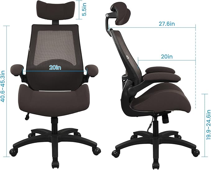 BOLISS 400lbs Ergonomic Mesh Office Chair, High Back Desk Chair - Adjustable Headrest with Flip-Up Arms, Tilt Function, Lumbar Support and Swivel Computer Task Chair-Brown - LeafyLoom