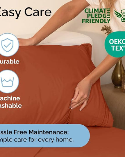 Twin Size 3 Piece Sheet Set - Comfy Breathable & Cooling Sheets - Hotel Luxury Bed Sheets for Women & Men - Deep Pockets, Easy-Fit, Soft & Wrinkle Free Sheets - Terracotta Oeko-Tex Bed Sheet Set - LeafyLoom