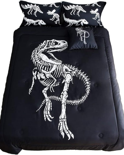 ADASMILE A & S Dinosaur Comforter Set Full Size for Boys Kids 6 Piece Dinosaur Bedding Full Bed in A Bag Comforter Set with Sheets Dinosaur Bed Set Bone Dinosaur Sheets Bone Dinosaur Comforter Sets - LeafyLoom