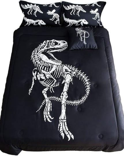 ADASMILE A & S Dinosaur Comforter Set Twin Size for Boys Kids 6 Piece Dinosaur Bedding Twin Bed in A Bag Comforter Set with Sheets Dinosaur Bed Set Bone Dinosaur Sheets Bone Dinosaur Comforter Sets - LeafyLoom