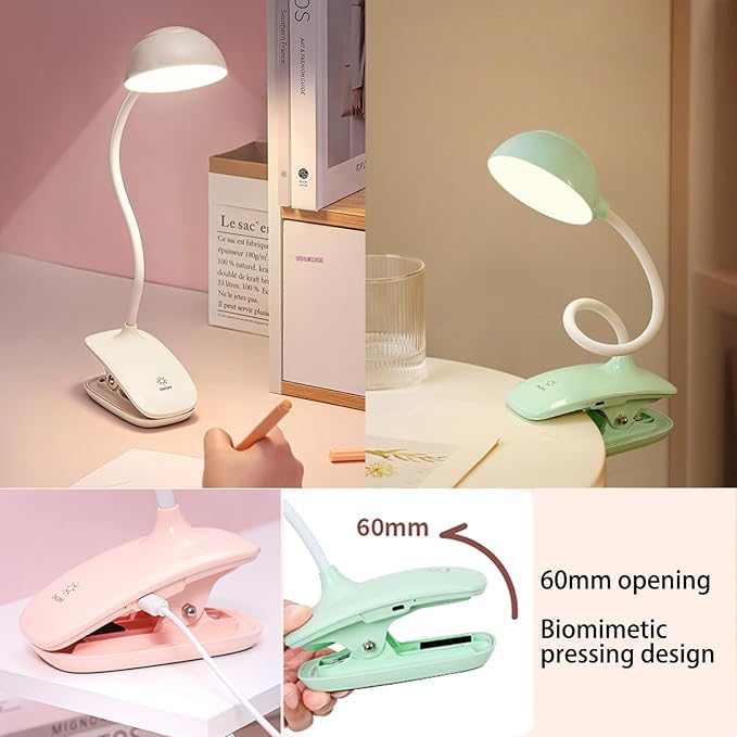 Clip Book Lamp, Foldable Eye Caring Rechargeable Reading Light, Suitable for Reading, Working & Studying (Beige) - LeafyLoom
