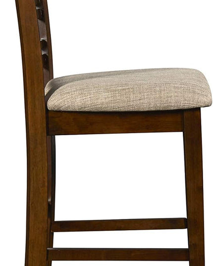 New Classic Furniture Gia Counter Dining Chair (Set of Six), Light Brown Fabric Upholstered Seat & Back Rest, Cherry Brown - LeafyLoom