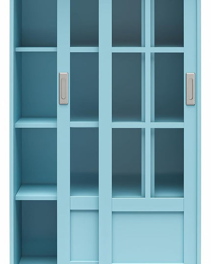 Ameriwood Home Aaron Lane Bookcase with Sliding Glass Doors, Pale Blue - LeafyLoom