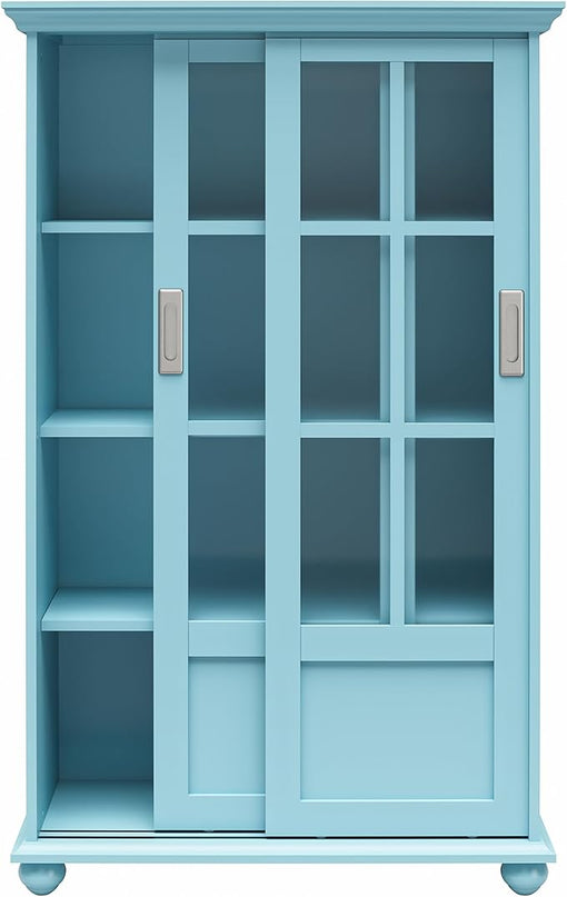 Ameriwood Home Aaron Lane Bookcase with Sliding Glass Doors, Pale Blue - LeafyLoom