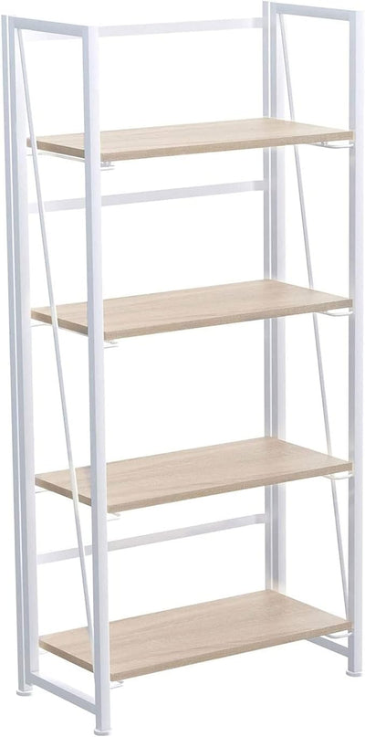 No-Assembly Folding Bookshelf Storage Shelves 4 Tiers Vintage Multifunctional Plant Flower Stand Storage Rack Shelves Bookcase for Home Office (White) - LeafyLoom