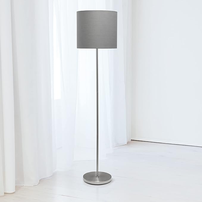 Simple Designs LF2004-GRY-LB 57" Traditional Brushed Nickel Stick Floor Lamp with Gray Shade for Living Room, Hallway, Entryway, Bedroom, Office, with Feit LED Bulb Included - LeafyLoom