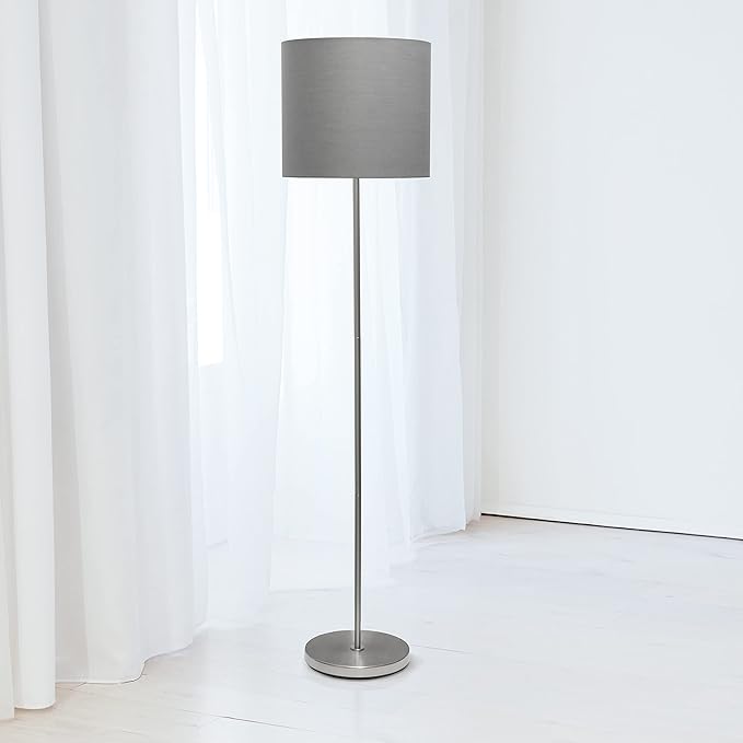 Simple Designs LF2004-GRY Brushed Nickel Stick Drum Shade Floor Lamp, Gray - LeafyLoom