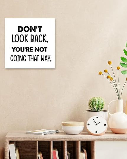 Don't Look Back You're not Going That Way Wood Block Sign Desk Decor,Motivational Wooden Box Plaque Sign Desk Decor for Home Office Shelf Table Decor Decorations - LeafyLoom