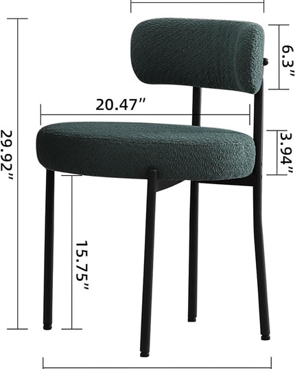 DYHOME Dining Chairs Set of 4, Kitchen Dining Room Chairs, Mid-Century Modern Dining Chairs, Curved Backrest Round Upholstered Boucle Sherpa Dining Chair with Black Metal Legs, Green - LeafyLoom