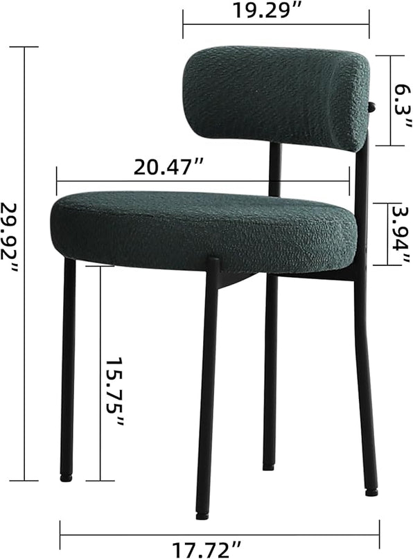 Dark Green Dining Chairs Set of 4 Round Upholstered Boucle Dining Room Chairs Mid-Century Modern Kitchen Chairs Curved Backrest Chairs for Dining Room Black Metal Legs - LeafyLoom