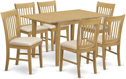 East West Furniture NOFK7-OAK-C 7 Piece Modern Set Consist of a Rectangle Wooden Table with Butterfly Leaf and 6 Linen Fabric Kitchen Dining Chairs, 32x54 Inch - LeafyLoom