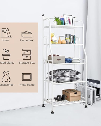 Shelving Unit Bakers Rack Metal Storage Shelves Laundry Shelf Organizer Standing Shelf Units for Laundry Kitchen Bathroom Pantry Closet Indoor and Outdoor (5 Tier, White) - LeafyLoom
