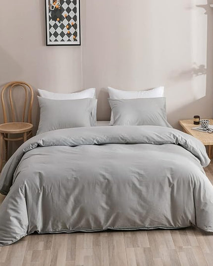 Silver Grey Comforter Set Full Bright Gray Beddig Set for Kids Teens Adult Solid Silver Gray Color Bedding Set 3 Pieces with 2 Pollowcases Lightweight Durable Gray Comforter Set - LeafyLoom