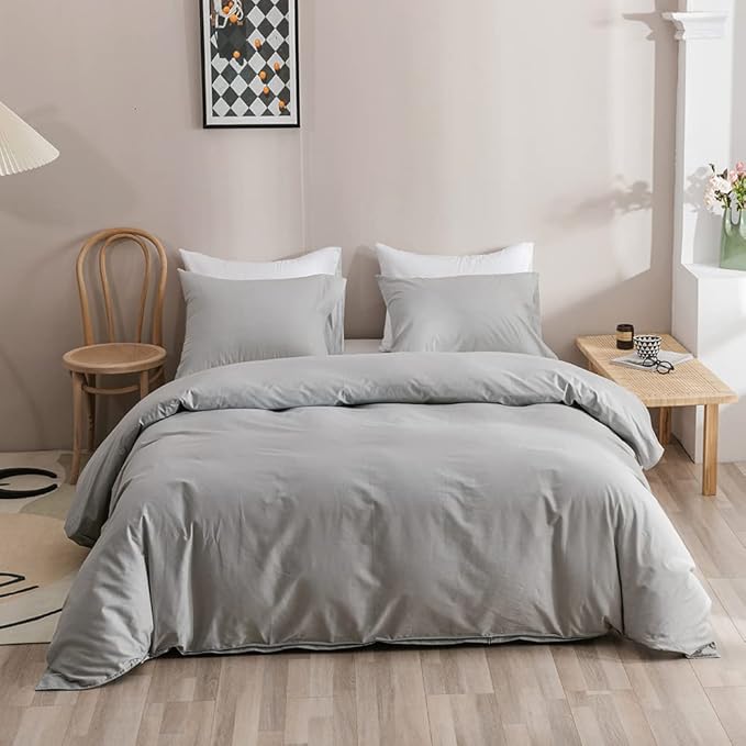 Silver Grey Comforter Set Full Bright Gray Beddig Set for Kids Teens Adult Solid Silver Gray Color Bedding Set 3 Pieces with 2 Pollowcases Lightweight Durable Gray Comforter Set - LeafyLoom