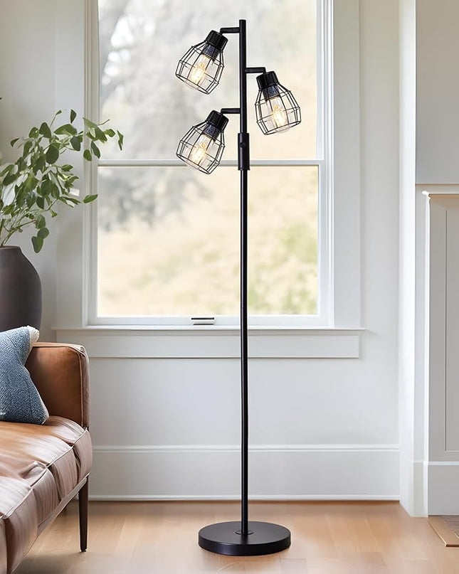 Oneach 64.25" Modern Floor Lamp for Living Room Black Floor Lamp for Bedroom Stand up Lamp for Office Industrial Tall Lamps with Rotary Switch with 3 Metal Lamp Head Adjustable（Bulbs Included） - LeafyLoom