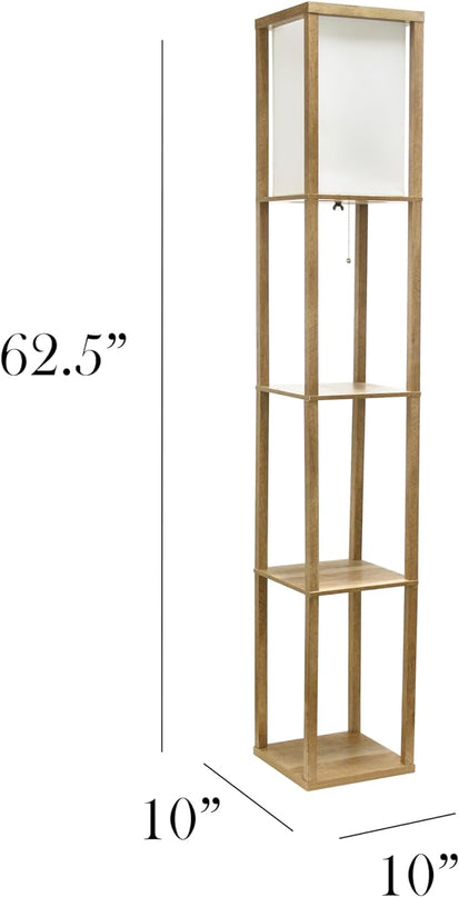 Simple Designs LF1038-WOD 62.5" Modern 3 Tier Standing Floor Lamp Etagere Organizer Storage Shelf with Linen Shade for Home Décor, Living Room, Bedroom, Office, Light Burnt Oak - LeafyLoom